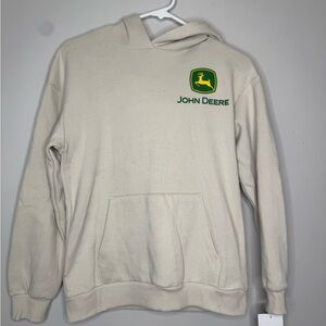 John Deere Cream Hoodie with Green Logo